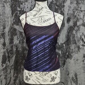 Vtg Vanity Cami Top Womens L Metallic Stripe Indie Sleaze Cyber Goth Y2K Disco
